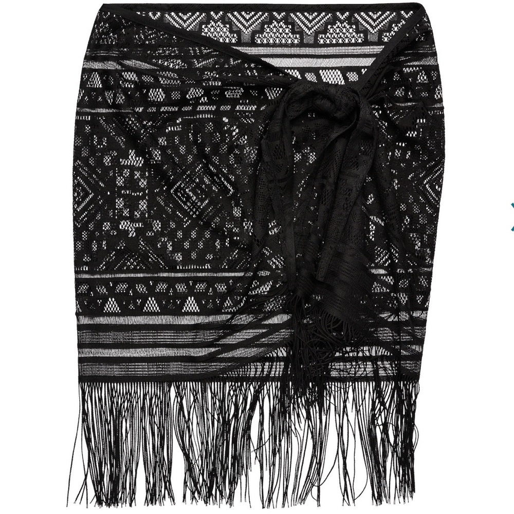 Black Aztec Print Fringe Cover Up Bottoms